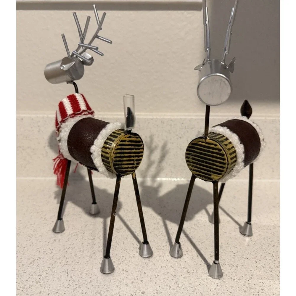 Modern Reindeer Set Brown Silver Red White Seasonal Holiday Christmas Figurines